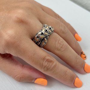 John Hardy 18K Yellow Gold & Sterling Silver Lotus Petal Band Ring Size 7US
